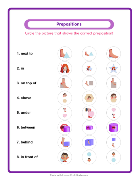 Prepositions with Body Parts