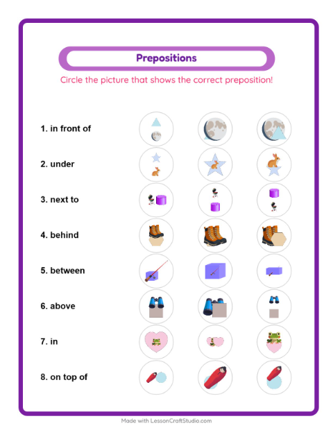 Prepositions with Camping Gear