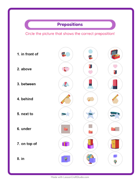 Prepositions with Classroom Objects