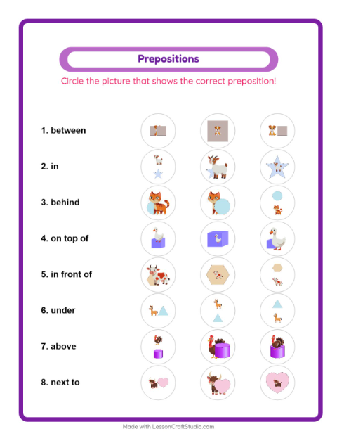 Prepositions with Farm Animals