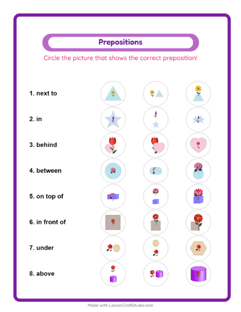 Prepositions with Flowers