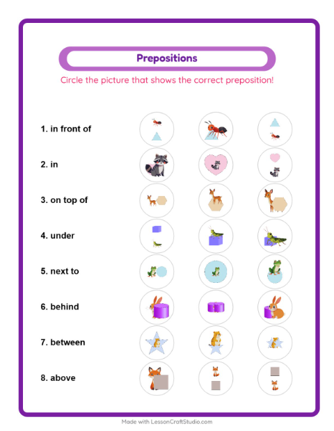 Prepositions with Forest Creatures