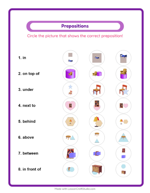 Prepositions with Furniture