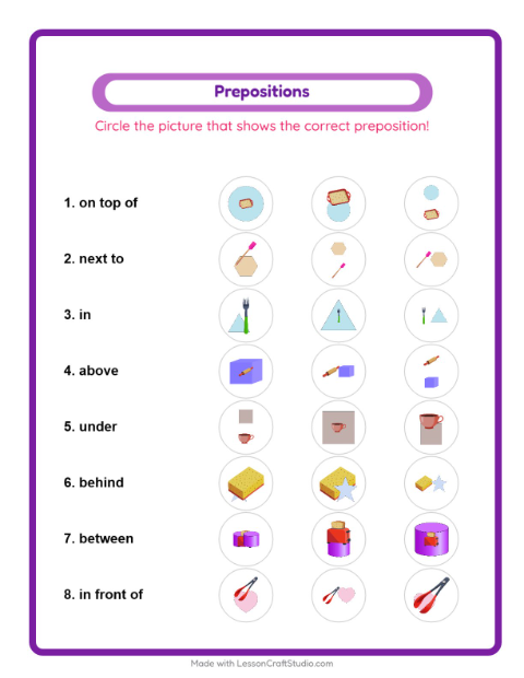 Prepositions with Kitchen Tools