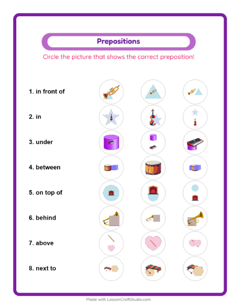 Prepositions with Musical Instruments