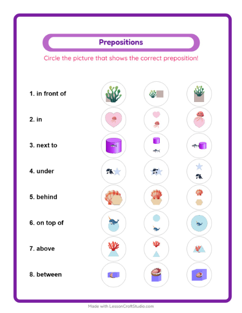 Prepositions with Ocean Life