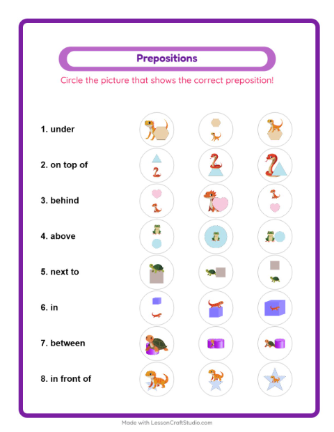 Prepositions with Reptiles and Amphibians