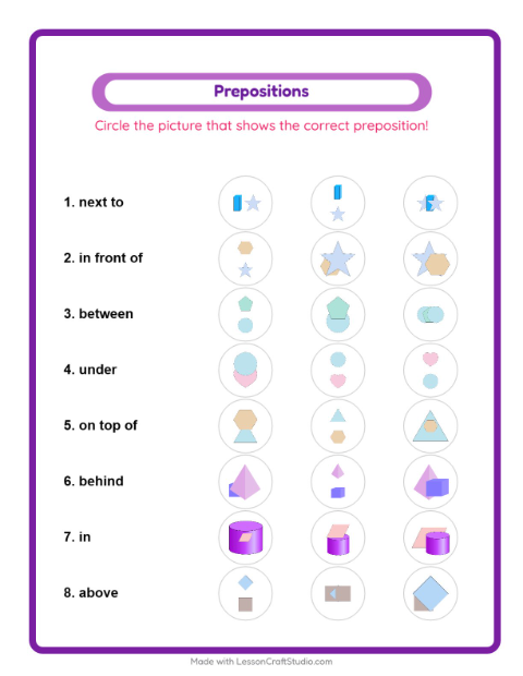 Preview of Prepositions with Shapes
