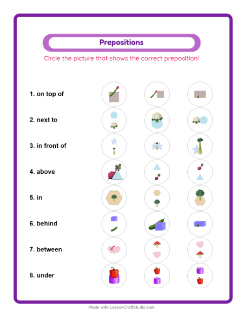 Prepositions with Vegetables