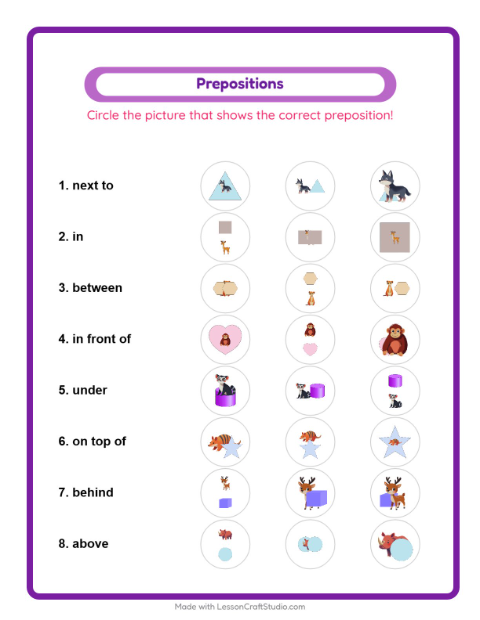 Prepositions with Zoo Animals
