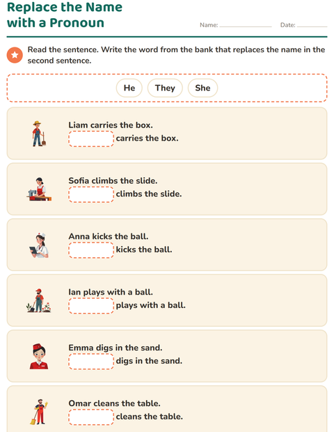 Preview of Personal Pronouns worksheet for grade 1
