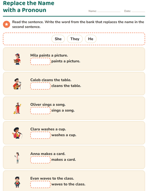 Preview of Personal Pronouns worksheet for grade 1