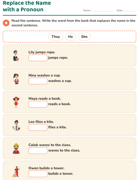 Preview of Personal Pronouns worksheet for grade 1