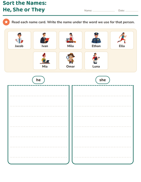 Preview of Personal Pronouns worksheet for grade 1