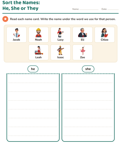 Preview of Personal Pronouns worksheet for grade 1