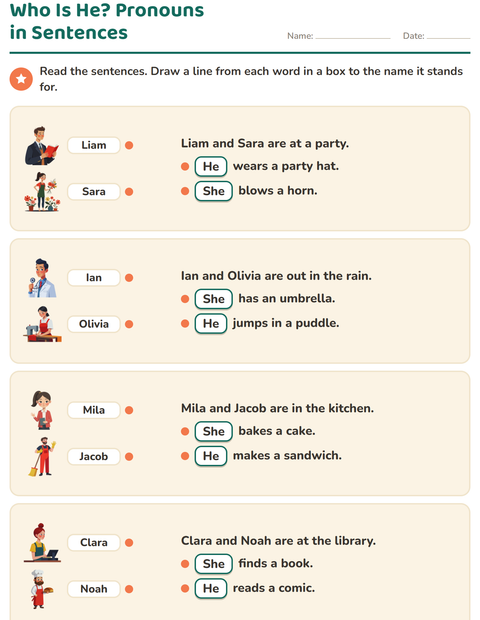 Preview of Personal Pronouns worksheet for grade 2