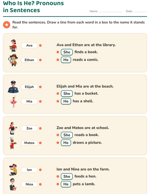 Preview of Personal Pronouns worksheet for grade 2