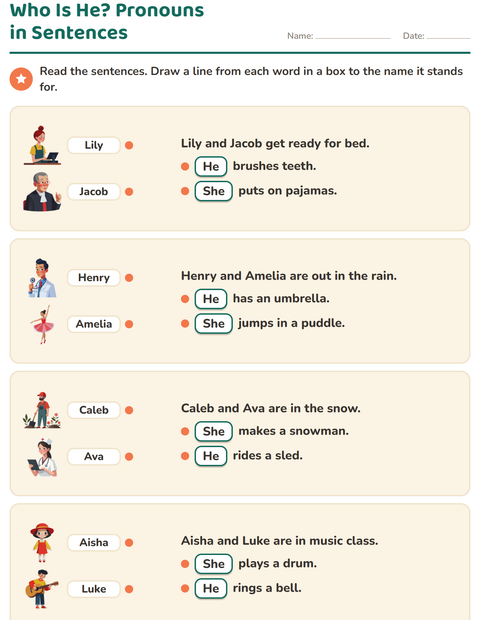 Preview of Personal Pronouns worksheet for grade 2
