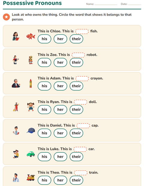 Preview of Personal Pronouns worksheet for grade 2