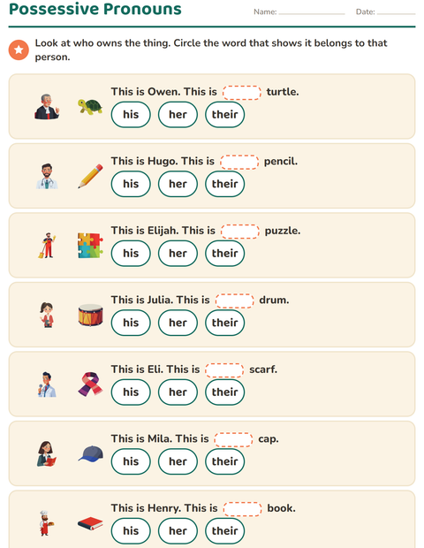 Preview of Personal Pronouns worksheet for grade 2