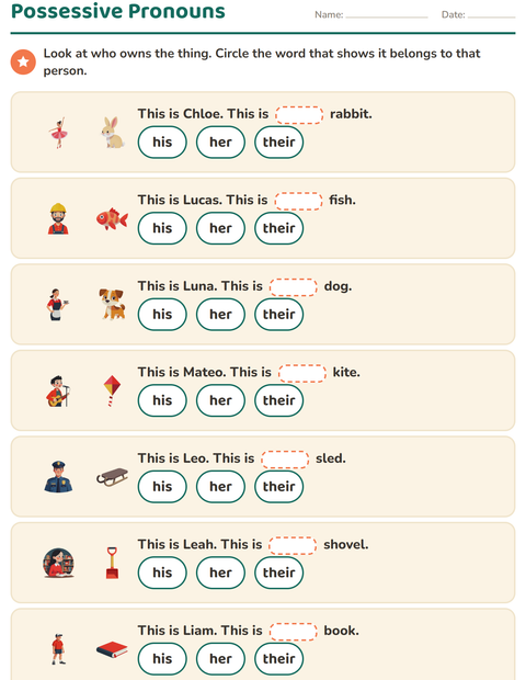 Preview of Personal Pronouns worksheet for grade 2