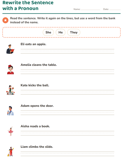 Preview of Personal Pronouns worksheet for grade 2