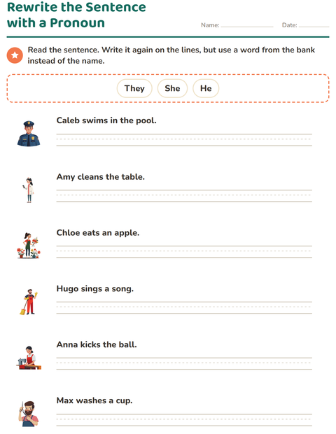 Preview of Personal Pronouns worksheet for grade 2