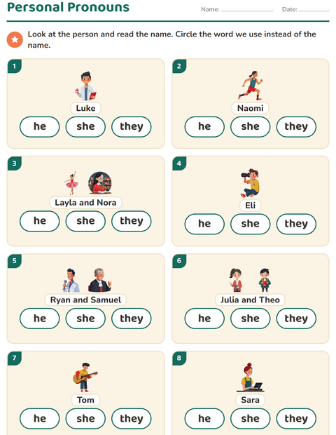 Preview of Personal Pronouns worksheet for grade 1