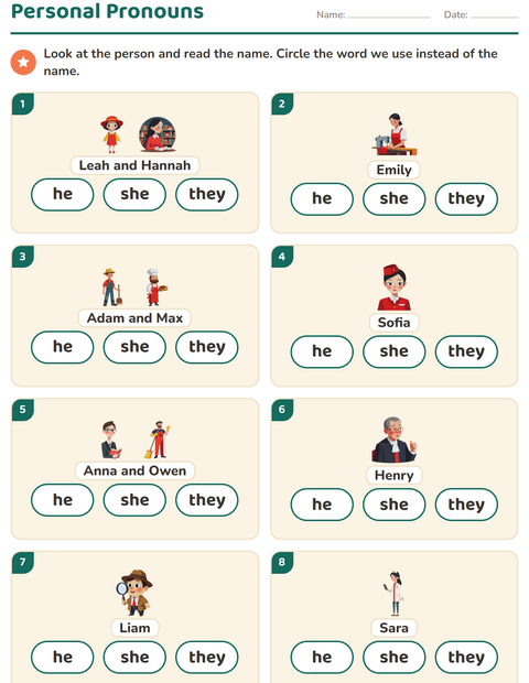 Preview of Personal Pronouns worksheet for grade 1