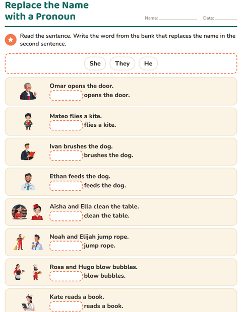 Preview of Personal Pronouns worksheet for grade 1