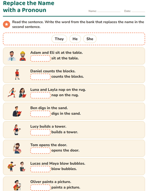 Preview of Personal Pronouns worksheet for grade 1