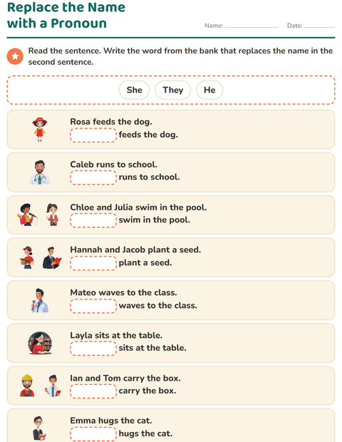 Preview of Personal Pronouns worksheet for grade 1