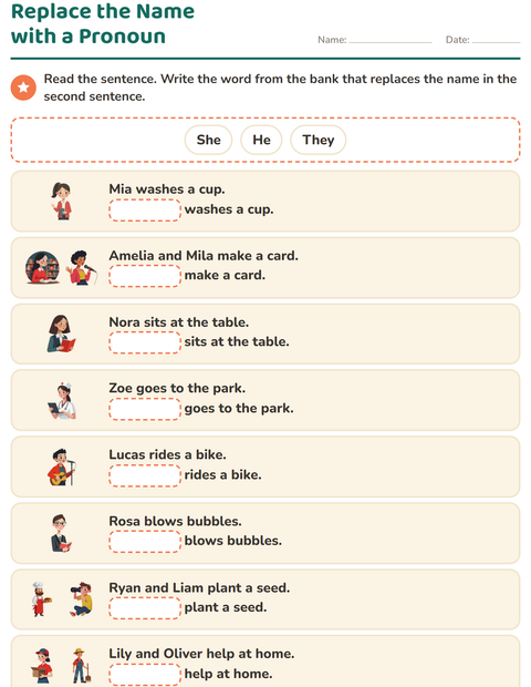 Preview of Personal Pronouns worksheet for grade 1