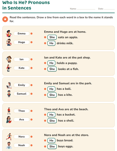 Preview of Personal Pronouns worksheet for grade 2