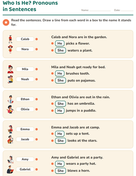 Preview of Personal Pronouns worksheet for grade 2
