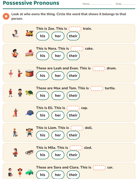Preview of Personal Pronouns worksheet for grade 2