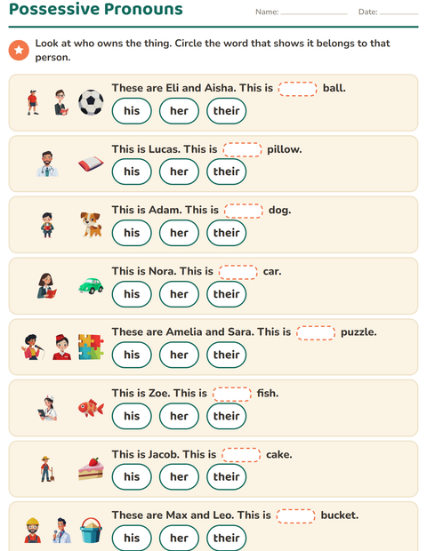 Preview of Personal Pronouns worksheet for grade 2