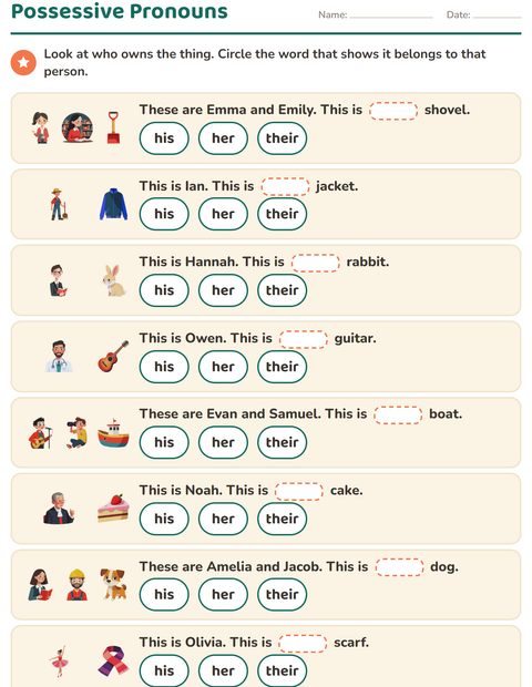Preview of Personal Pronouns worksheet for grade 2