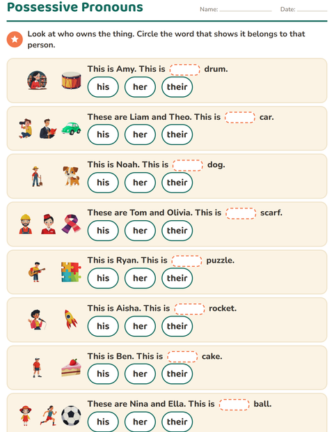 Preview of Personal Pronouns worksheet for grade 2