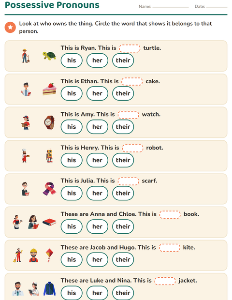 Preview of Personal Pronouns worksheet for grade 2
