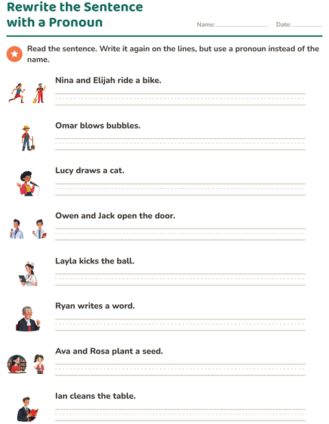 Preview of Personal Pronouns worksheet for grade 2