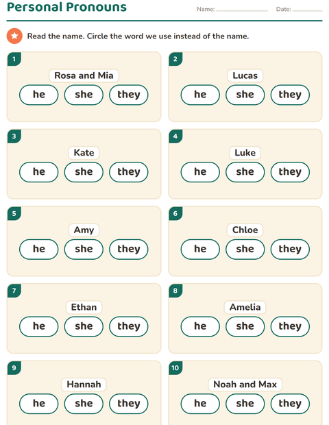 Preview of Personal Pronouns worksheet for grade 1