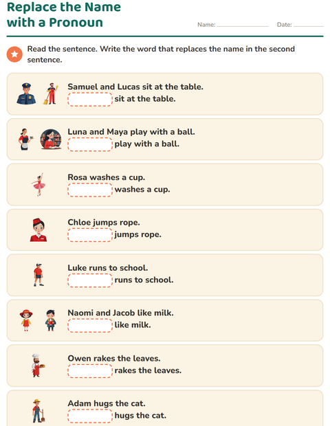 Preview of Personal Pronouns worksheet for grade 1