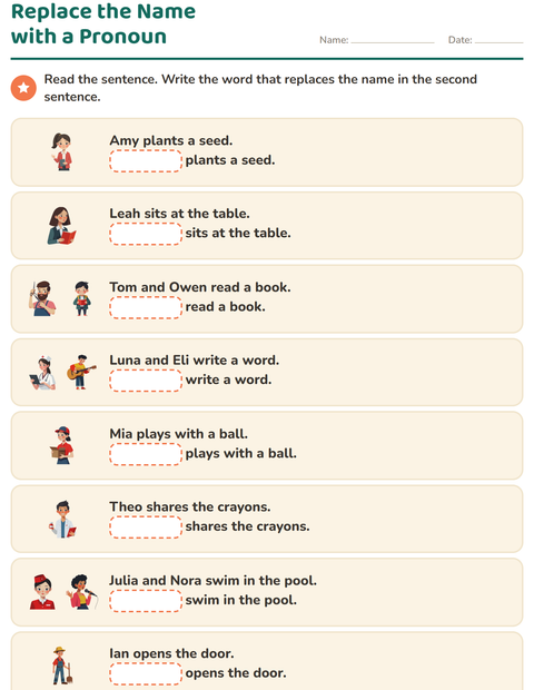 Preview of Personal Pronouns worksheet for grade 1