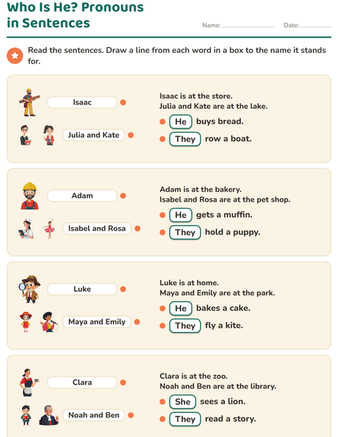 Preview of Personal Pronouns worksheet for grade 2