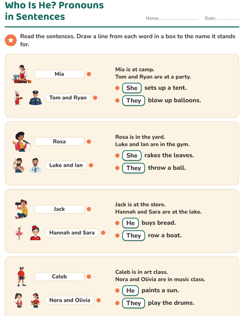 Preview of Personal Pronouns worksheet for grade 2