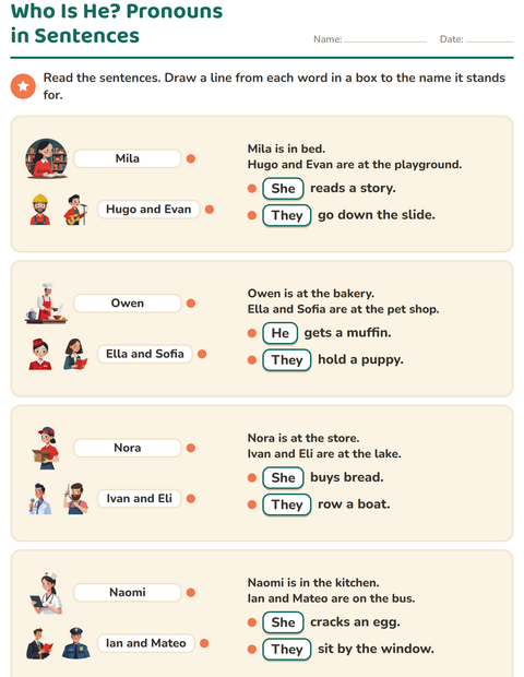 Preview of Personal Pronouns worksheet for grade 2