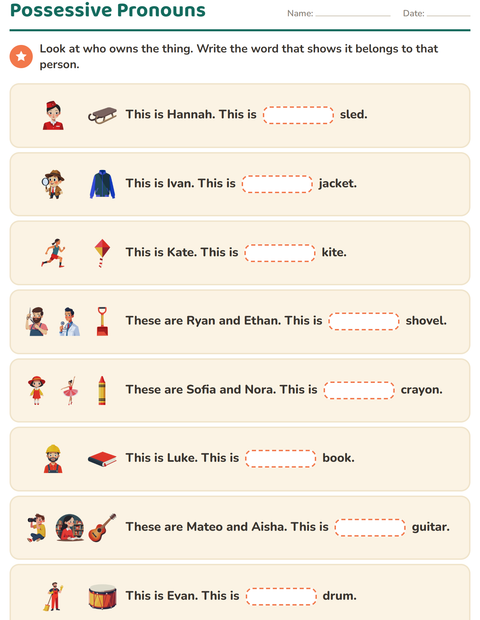 Preview of Personal Pronouns worksheet for grade 2