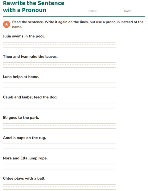 Preview of Personal Pronouns worksheet for grade 2