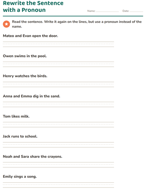 Preview of Personal Pronouns worksheet for grade 2
